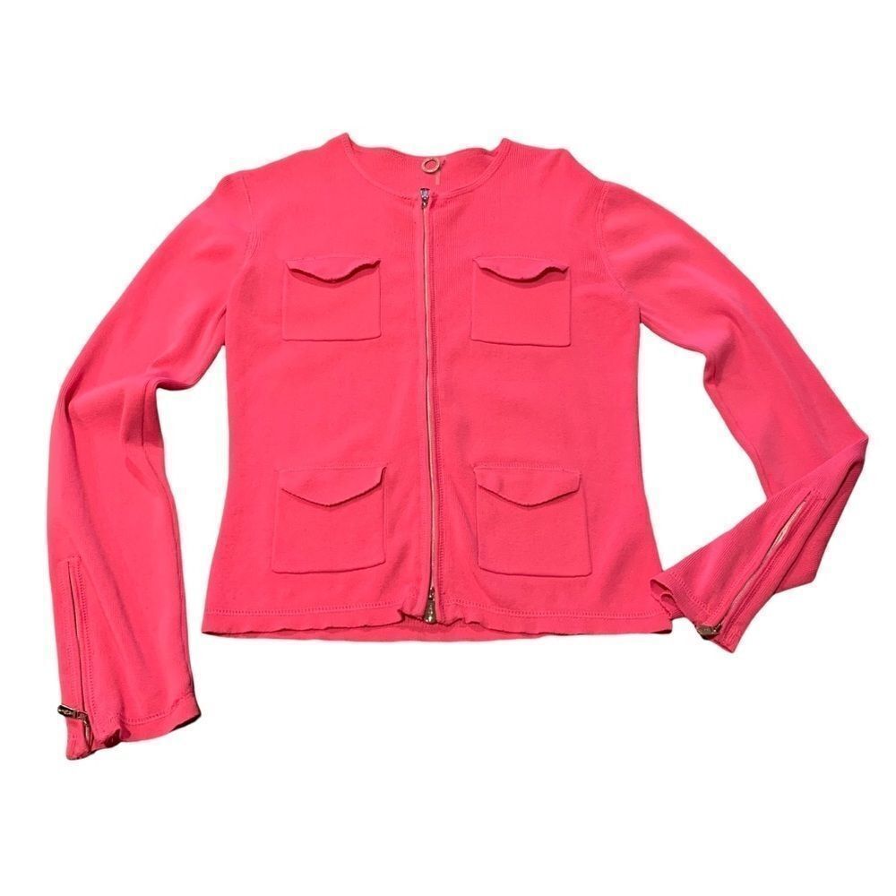 One Girl Who Zip Front Cardigan Sweater Top Orangey Pink